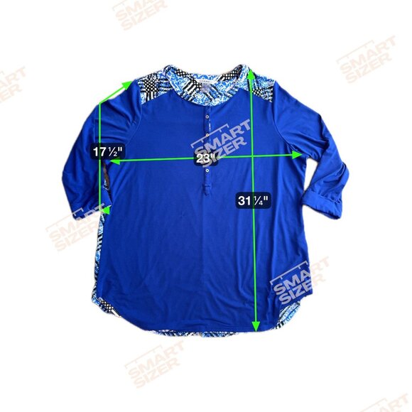 Nygard Womens Tunic Top Size 1X Button Blue Stretch Contrast Comfort Work Career - Picture 2 of 7